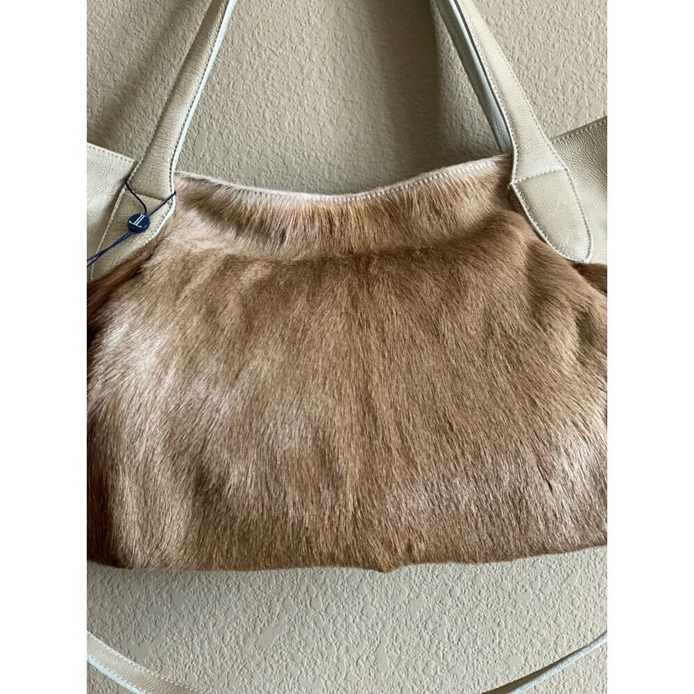 Lucchese Antelope Leather East West Tote Bag Crossbody Marble Ivory Travel Bag - Picture 5 of 16